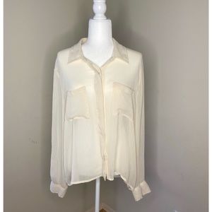 Xhiliration Sheer Button Down Top- XXL